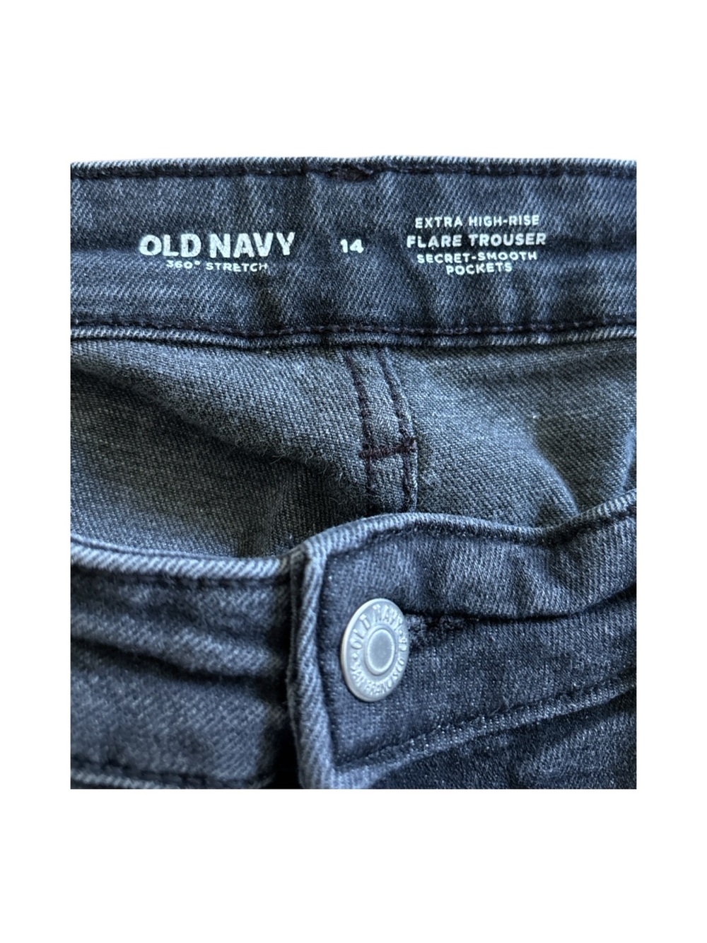 Old Navy Extra High Rise Wide Leg Flare Trouser Jeans Washed Black Boho Size 14 - Picture 2 of 5